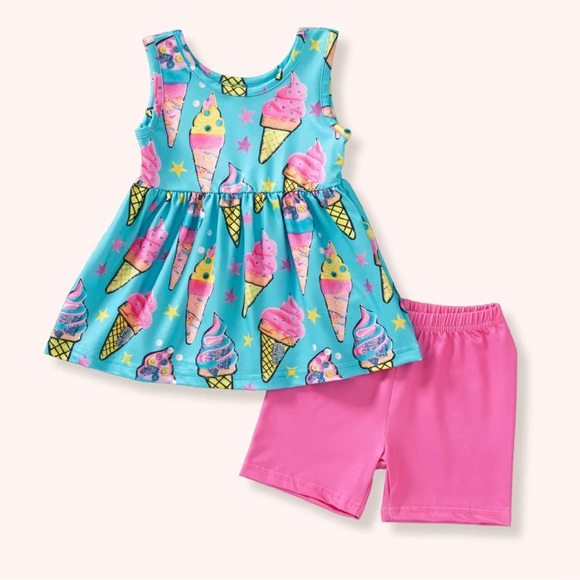 Colorful Ice Cream Print Dress and Shorts Set - Picture 1 of 3